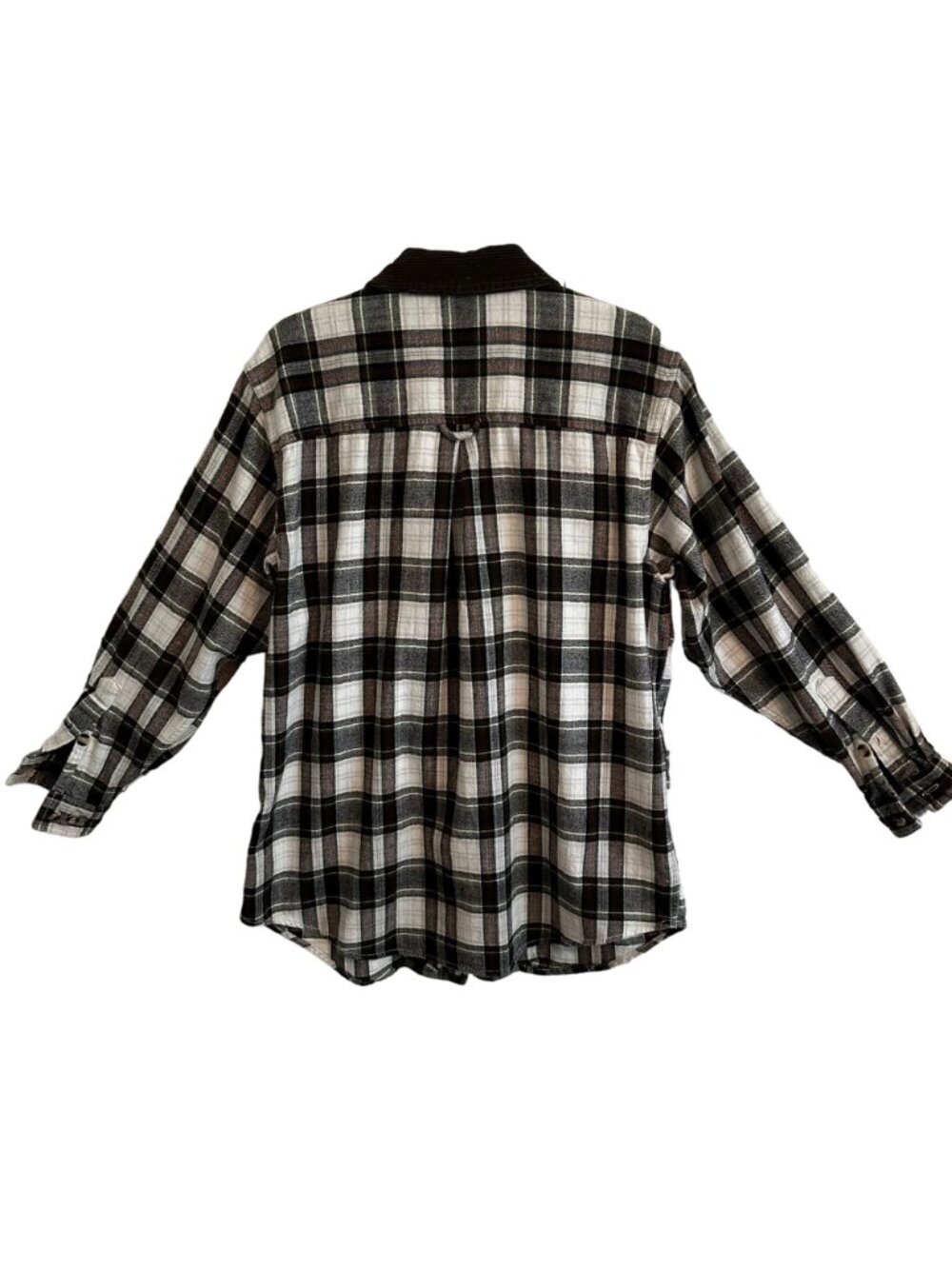 Arizona Plaid Flannel Shacket w/Corduroy Collar Zip Front White/Green/Red/Black - Picture 3 of 11